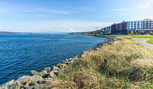 A view of the shoreline in ruston near tacoma.