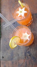 High angle view of drink on table