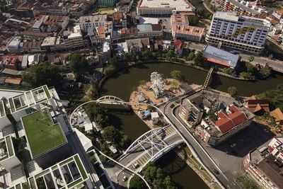 High angle view of buildings in city