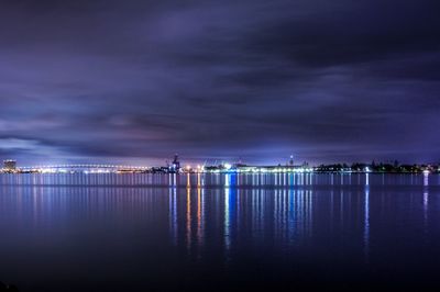 Scenic view of sea against sky at night