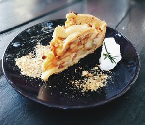 High angle view of dessert in plate on table