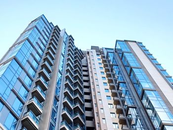 Low angle view of modern building against clear sky