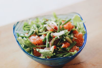 Close-up of salad in bowl on table