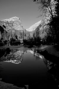 Reflection of trees in lake against sky