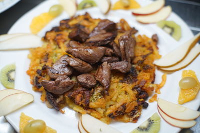 High angle view of meal served in plate