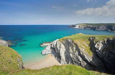 Scenic view of sea against blue sky