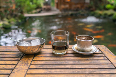 Close-up of tea cups on table