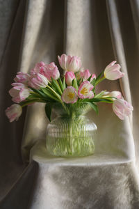 Close-up of pink roses in vase