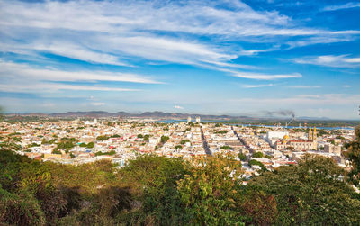 High angle view of townscape against sky