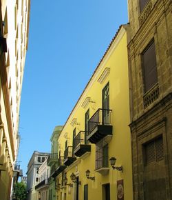 Low angle view of residential buildings against blue sky