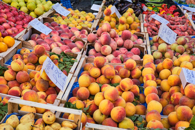 High angle view of fruits for sale at market stall