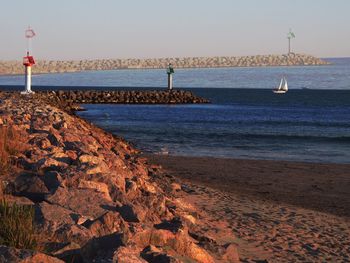 Scenic view of sea against clear sky