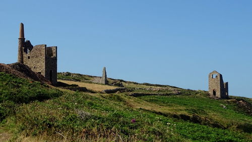 Old building on field against clear sky