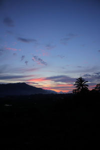 Scenic view of silhouette mountains against sky at sunset