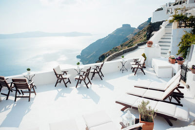 High angle view of people by sea against sky