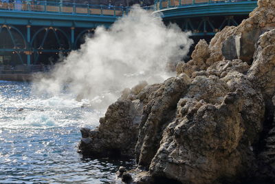 Panoramic shot of rocks in sea