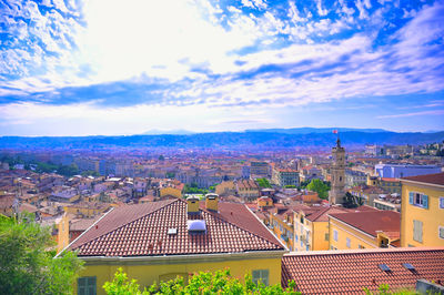 High angle view of townscape against sky