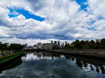 River passing through city buildings