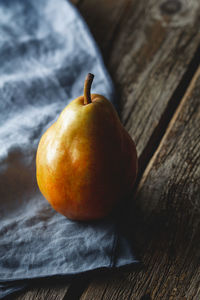 Close-up of pear on table