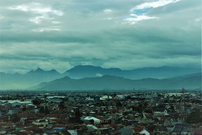 High angle view of town against sky