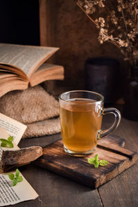 Close-up of tea served on table