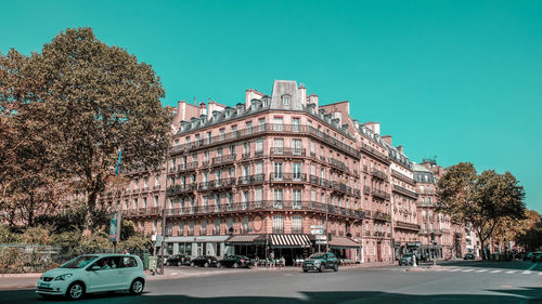 View of buildings against clear sky