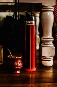 Close-up of glasses on table at restaurant