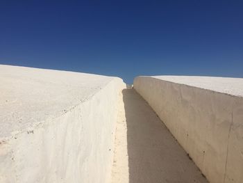 Walkway in building against clear sky