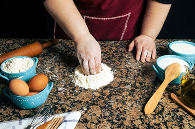 High angle view of woman preparing food