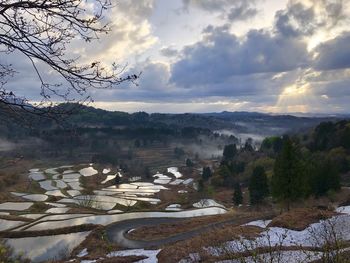 Scenic view of landscape against sky during winter