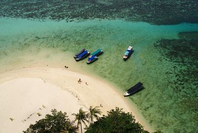 High angle view of boats on beach