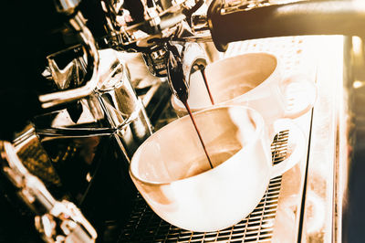 High angle view of coffee cup on table