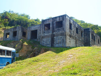 View of abandoned building against clear sky