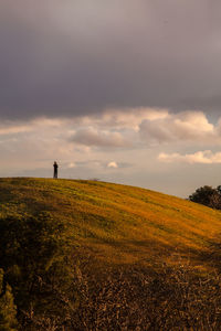 Mid distance view of man standing on field against sky