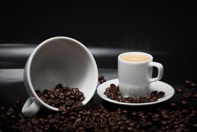 Close-up of coffee cup on table