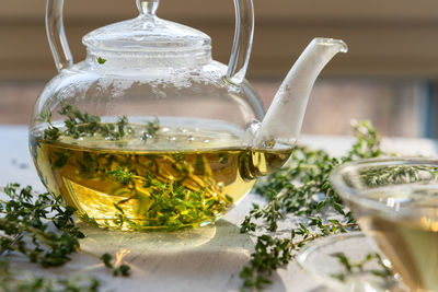 Close-up of tea served on table