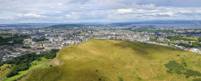 High angle view of townscape against sky