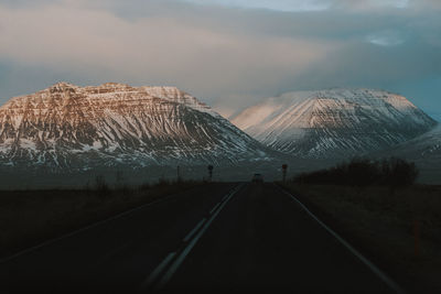 Scenic view of mountains against sky during sunset