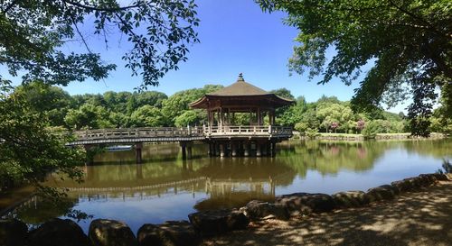 Gazebo over lake in park