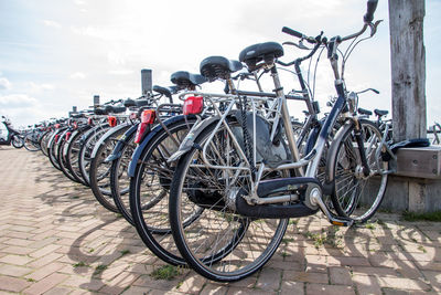 Bicycles parked on street in parking lot