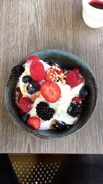 High angle view of breakfast in bowl on table