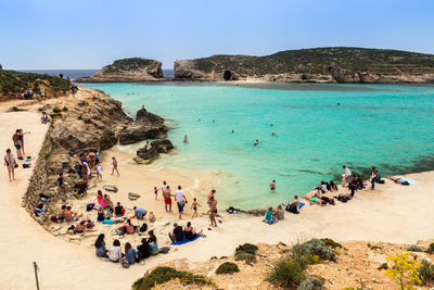 High angle view of people at beach