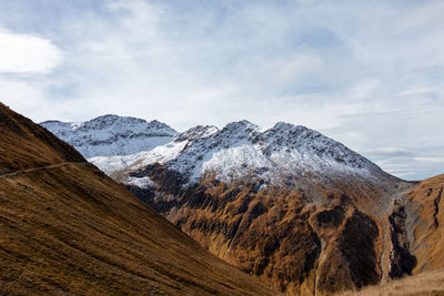 Scenic view of snowcapped mountains against sky