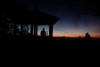 Silhouette man standing by tree against sky during sunset