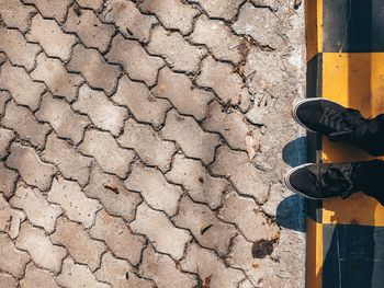 Low section of person standing on cobblestone