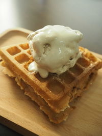 High angle view of dessert in plate on table