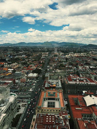 High angle shot of townscape against sky