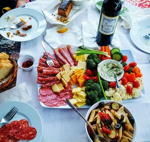 High angle view of food on table