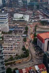 High angle view of street amidst buildings in city