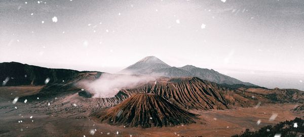 Panoramic view of volcanic bromo mt against sky